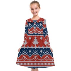 Vector Seamless Ornament Knitted Texture Kids  Midi Sailor Dress