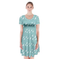 Group Of Birds Flying Graphic Pattern Short Sleeve V-neck Flare Dress by dflcprintsclothing