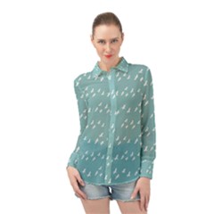 Group Of Birds Flying Graphic Pattern Long Sleeve Chiffon Shirt