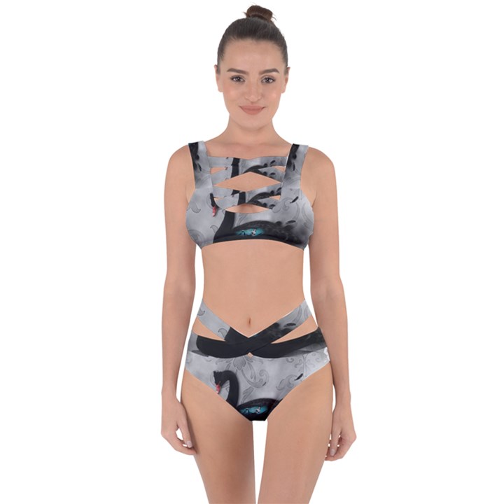 Wonderful Black Swan With Dark Mermaid Bandaged Up Bikini Set 