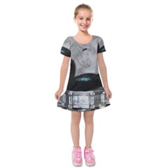 Wonderful Black Swan With Dark Mermaid Kids  Short Sleeve Velvet Dress by FantasyWorld7