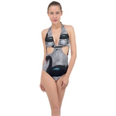 Wonderful Black Swan With Dark Mermaid Halter Front Plunge Swimsuit by FantasyWorld7