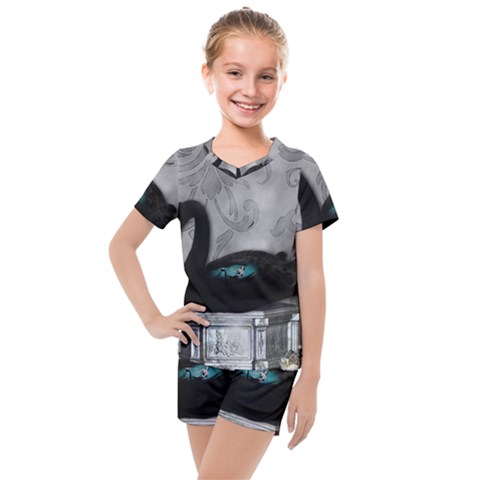 Wonderful Black Swan With Dark Mermaid Kids  Mesh Tee And Shorts Set by FantasyWorld7