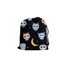 Cute Owl Doodles With Moon Star Seamless Pattern Drawstring Pouch (small) by Vaneshart