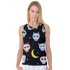 Cute Owl Doodles With Moon Star Seamless Pattern Women s Basketball Tank Top by Vaneshart