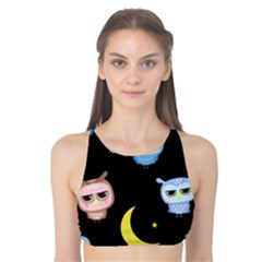 Cute Owl Doodles With Moon Star Seamless Pattern Tank Bikini Top by Vaneshart