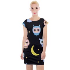 Cute Owl Doodles With Moon Star Seamless Pattern Cap Sleeve Bodycon Dress by Vaneshart