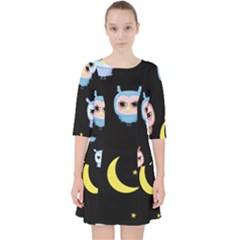 Cute Owl Doodles With Moon Star Seamless Pattern Pocket Dress by Vaneshart