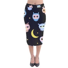 Cute Owl Doodles With Moon Star Seamless Pattern Velvet Midi Pencil Skirt by Vaneshart