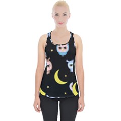 Cute Owl Doodles With Moon Star Seamless Pattern Piece Up Tank Top by Vaneshart