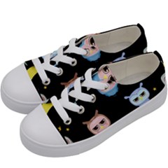 Cute Owl Doodles With Moon Star Seamless Pattern Kids  Low Top Canvas Sneakers by Vaneshart