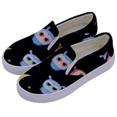 Cute Owl Doodles With Moon Star Seamless Pattern Kids  Canvas Slip Ons by Vaneshart