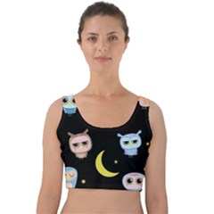 Cute Owl Doodles With Moon Star Seamless Pattern Velvet Crop Top by Vaneshart