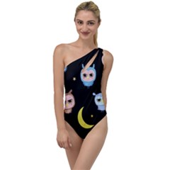 Cute Owl Doodles With Moon Star Seamless Pattern To One Side Swimsuit by Vaneshart