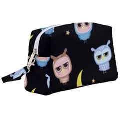 Cute Owl Doodles With Moon Star Seamless Pattern Wristlet Pouch Bag (large) by Vaneshart