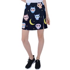 Cute Owl Doodles With Moon Star Seamless Pattern Tennis Skirt