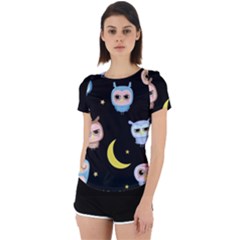 Cute Owl Doodles With Moon Star Seamless Pattern Back Cut Out Sport Tee by Vaneshart