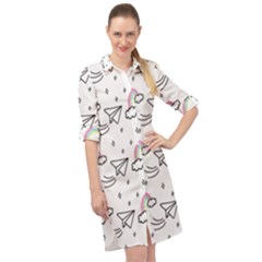 Cute Art Print Pattern Long Sleeve Mini Shirt Dress by Vaneshart