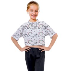 Cute Art Print Pattern Kids Mock Neck Tee