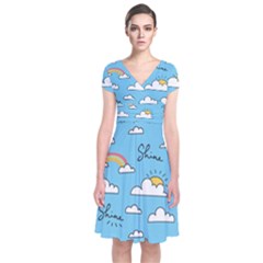 Sky Pattern Short Sleeve Front Wrap Dress by Vaneshart