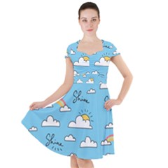 Sky Pattern Cap Sleeve Midi Dress by Vaneshart