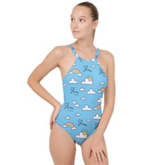 Sky Pattern High Neck One Piece Swimsuit by Vaneshart