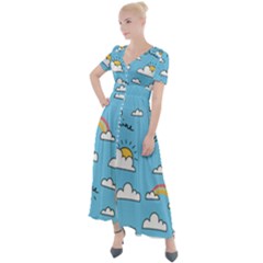 Sky Pattern Button Up Short Sleeve Maxi Dress