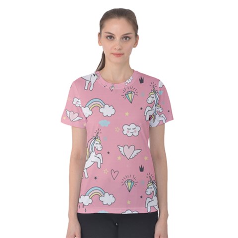 Cute Unicorn Seamless Pattern Women s Cotton Tee by Vaneshart