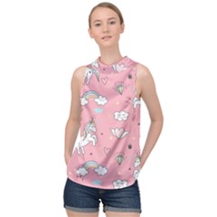 Cute Unicorn Seamless Pattern High Neck Satin Top by Vaneshart