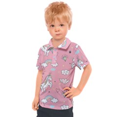 Cute Unicorn Seamless Pattern Kids  Polo Tee