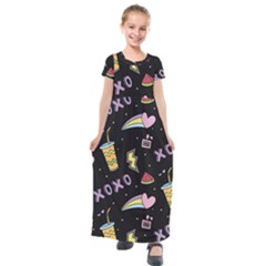 Cute Girl Things Seamless Background Kids  Short Sleeve Maxi Dress by Vaneshart