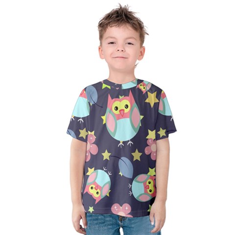 Owl Stars Pattern Background Kids  Cotton Tee by Vaneshart