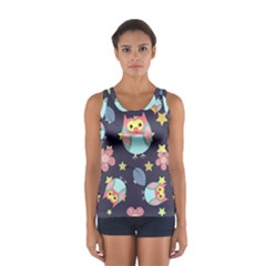 Owl Stars Pattern Background Sport Tank Top  by Vaneshart