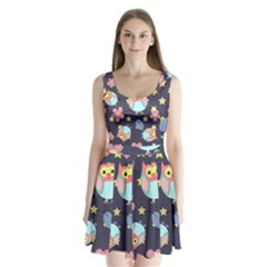 Owl Stars Pattern Background Split Back Mini Dress  by Vaneshart