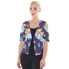 Owl Stars Pattern Background Cropped Button Cardigan by Vaneshart