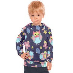 Owl Stars Pattern Background Kids  Hooded Pullover by Vaneshart