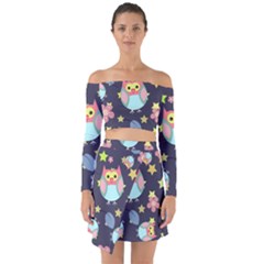 Owl Stars Pattern Background Off Shoulder Top With Skirt Set by Vaneshart