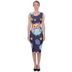 Owl Stars Pattern Background Sleeveless Pencil Dress by Vaneshart