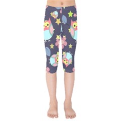 Owl Stars Pattern Background Kids  Capri Leggings  by Vaneshart