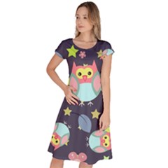 Owl Stars Pattern Background Classic Short Sleeve Dress