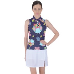 Owl Stars Pattern Background Women s Sleeveless Polo Tee