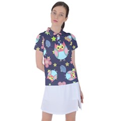 Owl Stars Pattern Background Women s Polo Tee