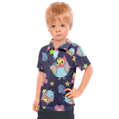 Owl Stars Pattern Background Kids  Polo Tee by Vaneshart