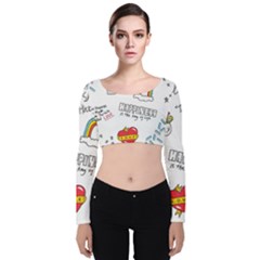 Abstract Fashion Background Suitable Fabric Printing Velvet Long Sleeve Crop Top by Vaneshart