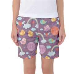 Cute Seamless Pattern With Doodle Birds Balloons Women s Basketball Shorts by Vaneshart