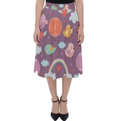 Cute Seamless Pattern With Doodle Birds Balloons Classic Midi Skirt by Vaneshart