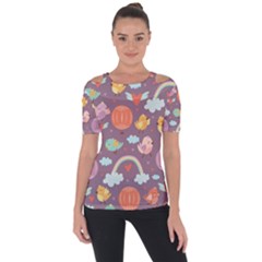 Cute Seamless Pattern With Doodle Birds Balloons Shoulder Cut Out Short Sleeve Top by Vaneshart