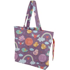 Cute Seamless Pattern With Doodle Birds Balloons Drawstring Tote Bag by Vaneshart