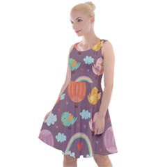 Cute Seamless Pattern With Doodle Birds Balloons Knee Length Skater Dress