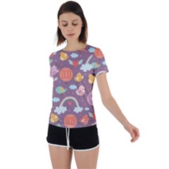 Cute Seamless Pattern With Doodle Birds Balloons Back Circle Cutout Sports Tee